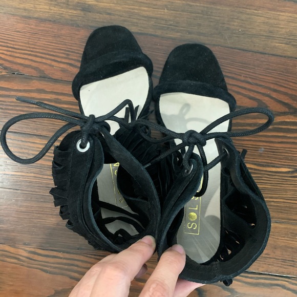 Sol Sana Black Suede Fringe Heels - Picture 6 of 6
